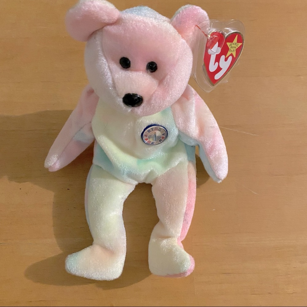 NWT Vintage Y2K Birthday Tie-Dye Ty Beanie Baby Bear